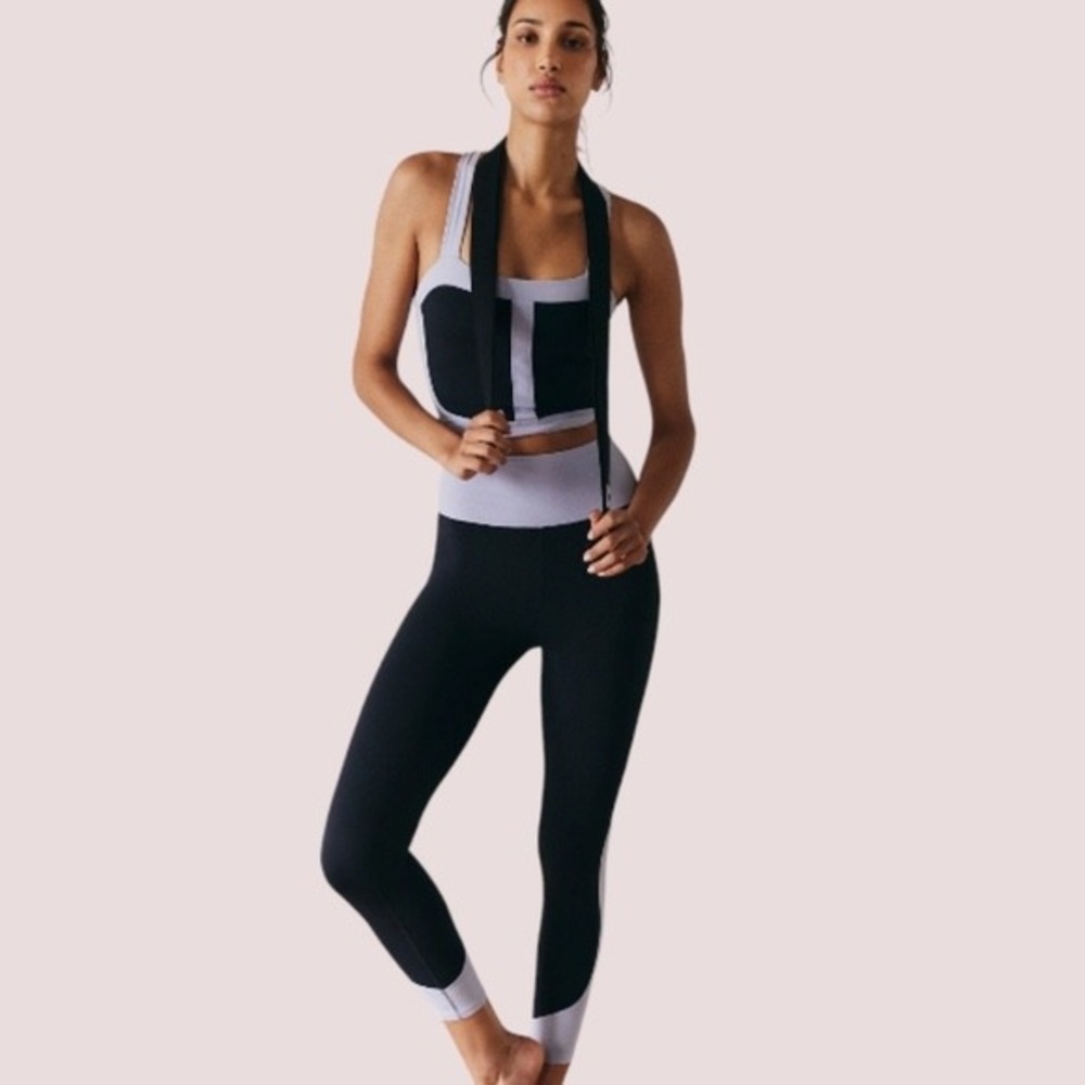 Free People Movement High Rise Colorblock Leggings Activewear Black Grey XS